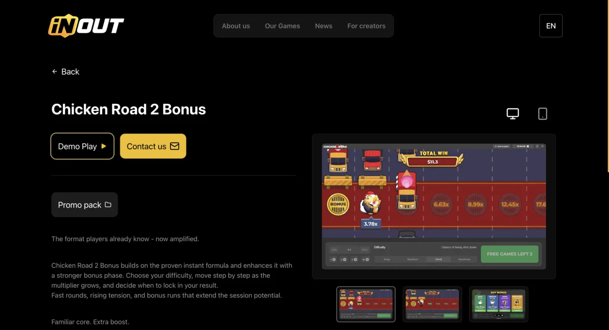 Chicken Road 2 Bonus official provider page screenshot